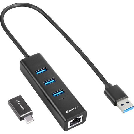 Sharkoon 3-Port USB 3.2 Gen 1 Aluminium + Gigabit LAN Dockingstation (schwarz)