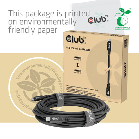 Club 3d usb-c kabel 8k60hz 100w usb4 (zwart, 9 meter)