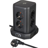 Brennerstuhl Steckdosenleisten-Tower mit 8 Steckdosenleisten in 45°-Anordnung Steckdosenleiste (Schwarz, 2x USB-A, 1x USB-C Stromlieferung)