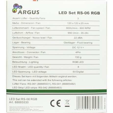 Inter-Tech Argus RGB-Lüfter-Set RS-06 Gehäuselüfter (3 Stück, 120 x 120 x 25 mm, PWM)