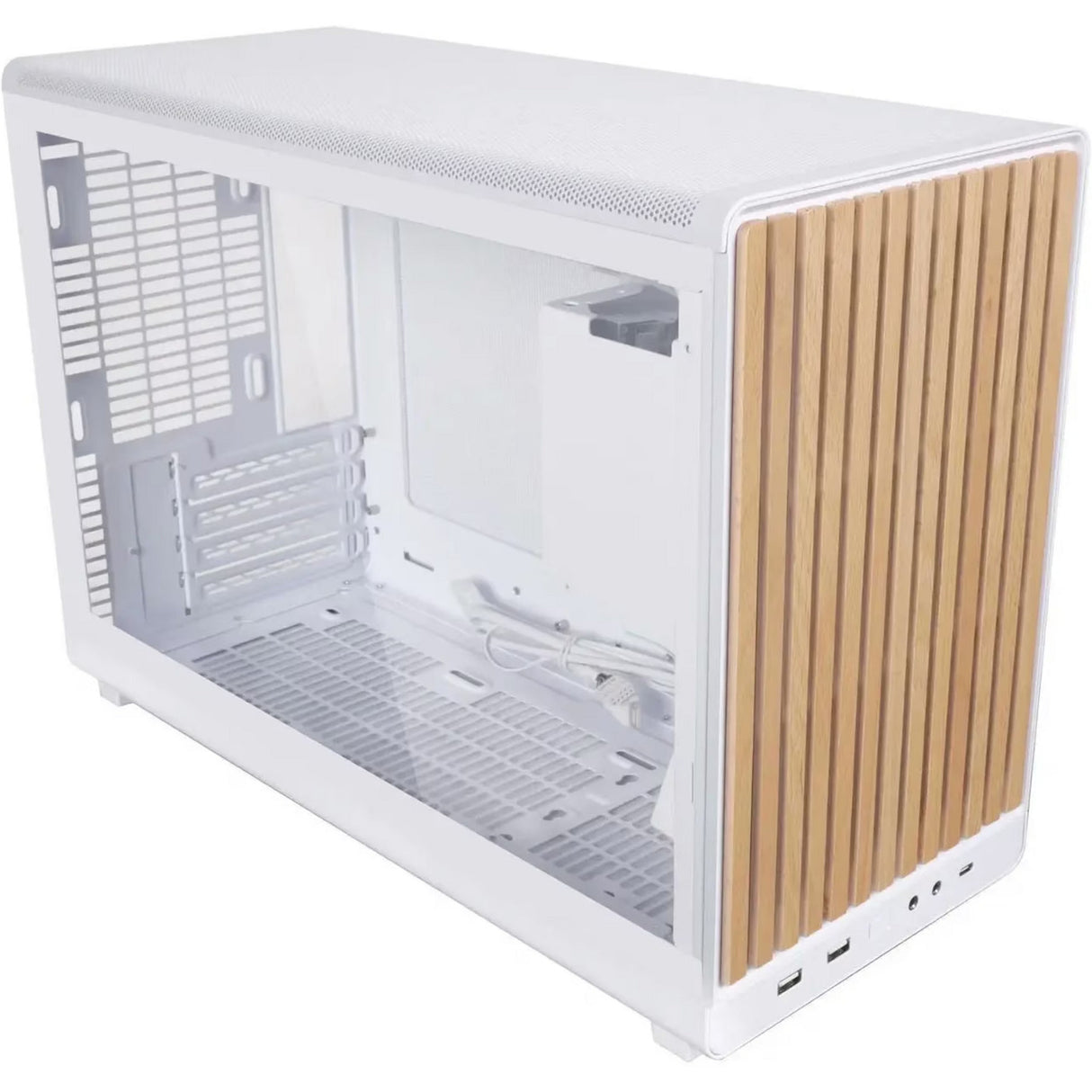 Lian li a3-matx weiß (Wood Edition) Midi-Tower-Gehäuse (weiße Holzfarbe | 2x USB-A | 1x USB-C | gehärtetes Glas)