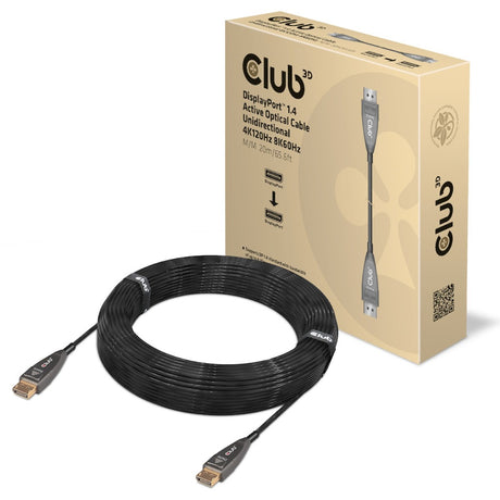 Club 3D DisplayPort 1.4 aktives optisches unidirektionales Kabel (schwarz, 20 Meter, 4k 120 Hz, 8k 60 Hz)