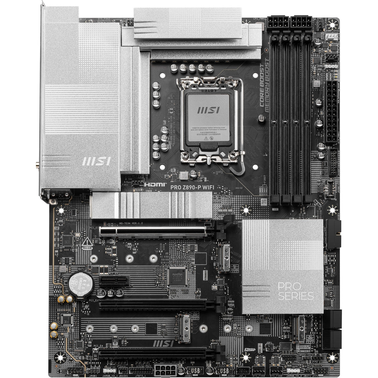 MSI Pro Z890-P WiFi Socket 1851 Mainboard (Schwarz Silber, RAID, 5GB-LAN, WiFi 7, BT, Sound, ATX)