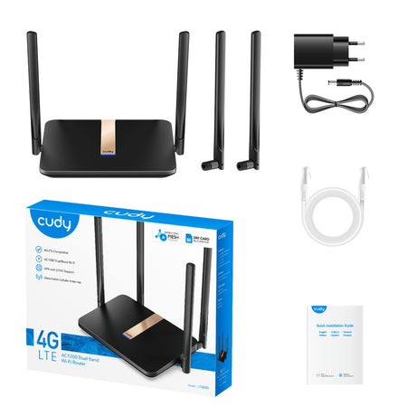Cudy AC1200 Wi-Fi Mesh 4G LTE Cat4 Mesh Router (Schwarz, Mesh, App, Nano-SIM-Steckplatz)
