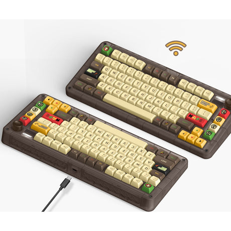 Iqunix ZX75 Happy Ape kabellose mechanische Tastatur (braun, US-Layout (QWERTY), TTC Holy Panda, 75 %, RGB-LEDs, Hot-Swap-fähig, Double-Shot PBT, 2,4 GHz | Bluetooth 5.1 | USB-C)