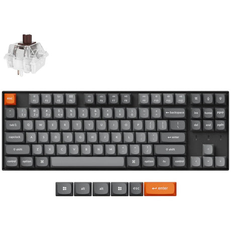 Mechanische Tastatur Keychron K8 Max-H3 RGB (Schwarz, US-Layout (QWERTY), Superbraun, 80 % (TKL), RGB-LEDs, OSA Double-Shot PBT, Hot Swap, USB-C | 2,4 GHz | Bluetooth 5.1)