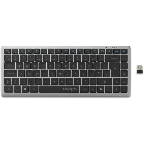 Kensington KB435 EQ wiederaufladbare Kompakttastatur für mehrere Geräte (grau, US-internationales Layout (QWERTY), Scherenschalter, 80 % (TKL), USB, 2,4 GHz, Bluetooth 5.4)