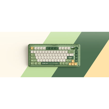 Iqunix ZX75 Camping kabellose mechanische Tastatur (grün, US-Layout (QWERTZ), Cherry MX Blau, 75 %, RGB-LEDs, Hot-Swap-fähig, Double-Shot PBT, 2,4 GHz | Bluetooth 5.1 | USB-C)