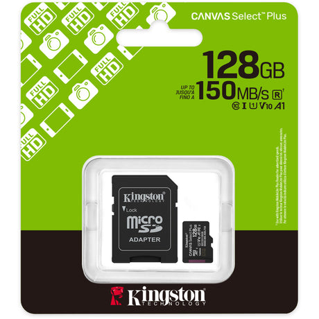 Kingston Canvas Select Plus 128 GB MicroSDXC-Speicherkarte (schwarz, UHS-I U1, Klasse 10, V10, inkl. SD-Adapter)