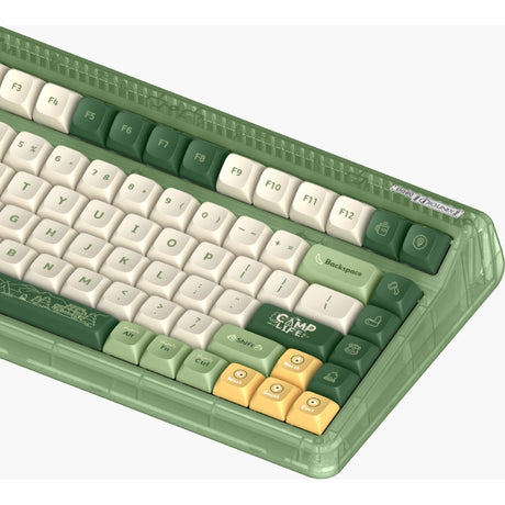 Iqunix OG80 Camping kabellose mechanische Tastatur (grün, US-Layout (QWERTY), Cherry MX Rot, 80 % (TKL), RGB-LEDs, Hot-Swap-fähig, PBT, 2,4 GHz | Bluetooth 5.1 | USB-C)
