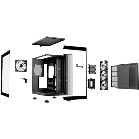 Ruhig sein! Lichtsockel 600 lx Midi-Tower-Gehäuse (schwarz | 2x USB-A | 1x USB-C | RGB | Fenster)