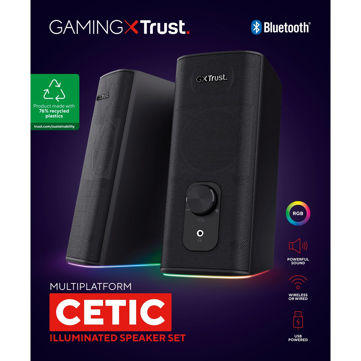 Trust GXT 612 Cetic PC-Lautsprecher (Schwarz, Bluetooth, RGB)