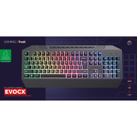 Trust GXT 836 EVOCX RGB-Gaming-Tastatur (schwarz, US-Layout (QWERTY), Membran, 100 %, RGB)