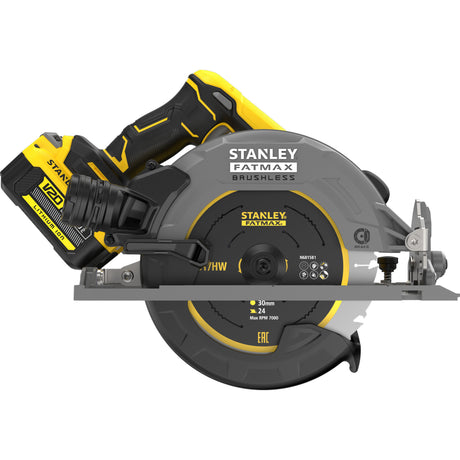 Stanley Fatmax V20 18 V Kreissäge 190 mm Handkreissäge (schwarz gelb, Akku und Ladegerät im Lieferumfang enthalten, mit Koffer)