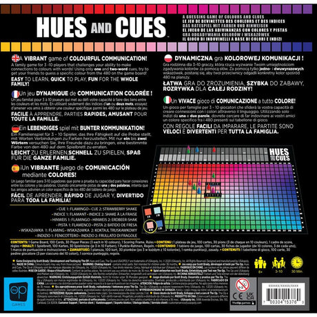 Europäisches Spielernetzwerk „Hues and Cues“-Brettspiel (Englisch, Französisch, 3 – 6 Spieler, 30 Minuten, ab 8 Jahren)