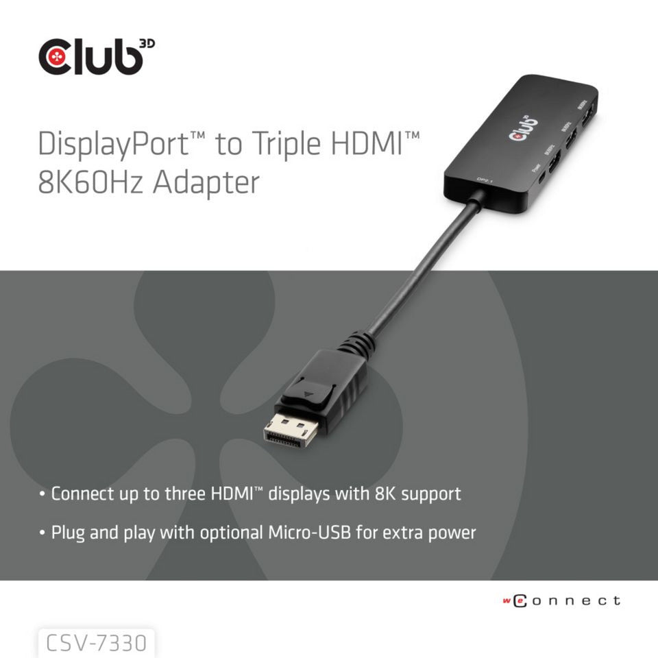 Club 3D Display Port zu Triple HDMI 8K60Hz Hub (Schwarz)