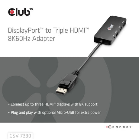 Club 3D Display Port zu Triple HDMI 8K60Hz Hub (Schwarz)