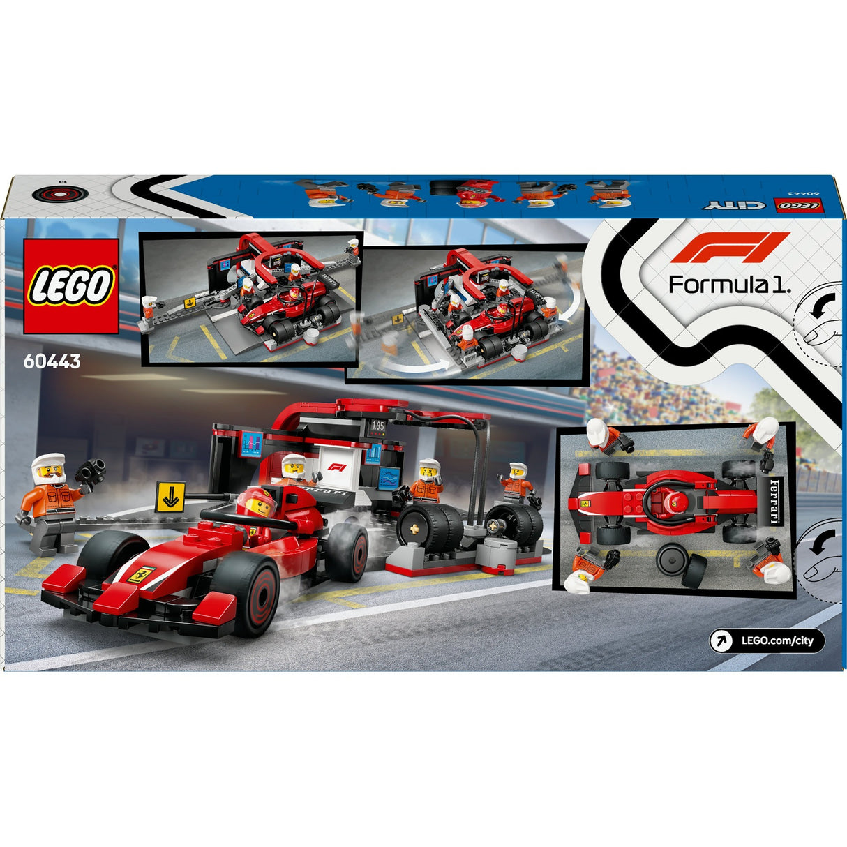 Lego City F1 Boxenstopp und Boxencrew mit Ferrari-Auto – 60443
