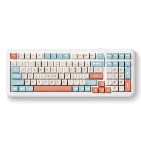 Mchose K99 Horizon Orange Hyacinth Kabellose mechanische RGB-Tastatur mit Dichtungsmontage (weiß, US-Layout (Qwerty), KTT Hyacinth, RGB, Hot Swap, Double-Shot PBT, kabellos | Bluetooth | USB-C)