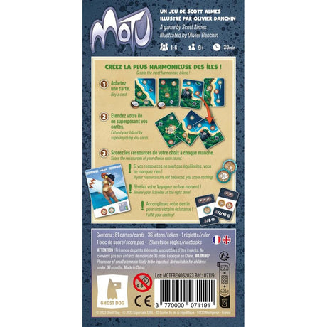 Europäisches Spielernetzwerk Motu-Brettspiel (Englisch Französisch, 1 - 6 Spieler, 30 Minuten, ab 9 Jahren)