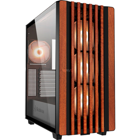Sharkoon Rebel C70G RGB-Midi-Tower-Gehäuse (schwarze Holzfarbe | 2x USB-A | 1x USB-C | RGB | gehärtetes Glas)