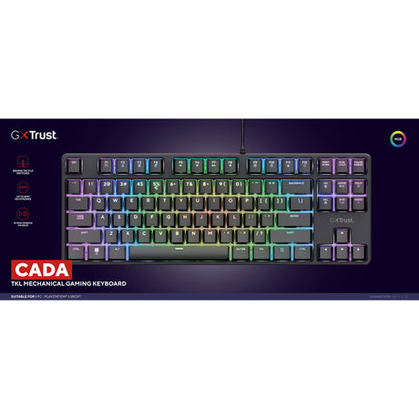 Trust GXT 864 Cada Kompakte mechanische TKL-Gaming-Tastatur (Schwarz, US-Layout (Qwerty), Huano Brown, RGB)