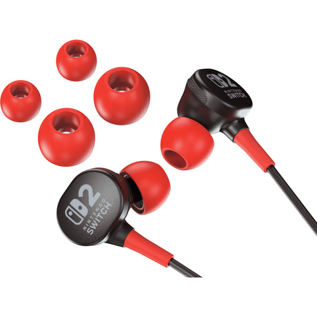 Powera kabelgebundene Ohrhörer für Nintendo Switch 2 In-Ear (schwarz rot, Nintendo Switch 2, Nintendo Switch, Nintendo Switch – OLED-Modell, Nintendo Switch Lite)