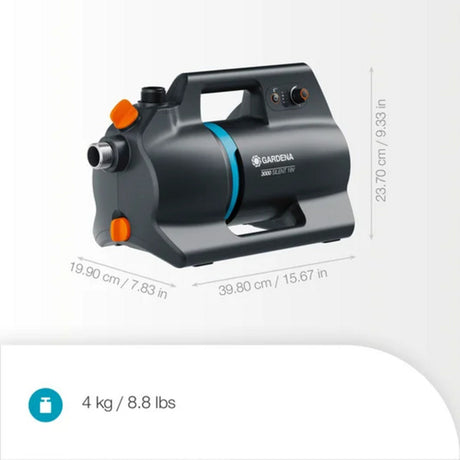 Gardena Akku-Bewässerungspumpe 3000 Silent 18V P4A Fertigset inkl. Akku und Ladegerät (dunkelgrau türkis, 14610-20 | Pumpe | Akku | Ladegerät)