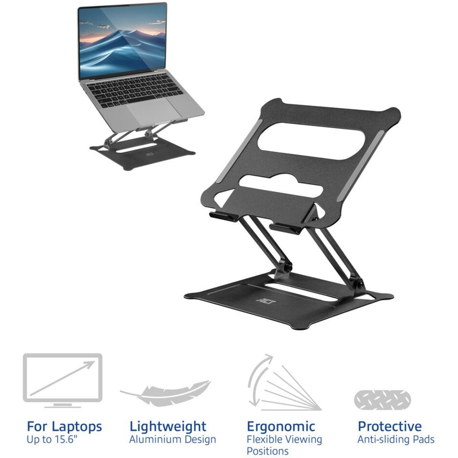 Act Connectivity Laptopständer, Aluminium, klappbar, stufenlos höhenverstellbar (schwarz)
