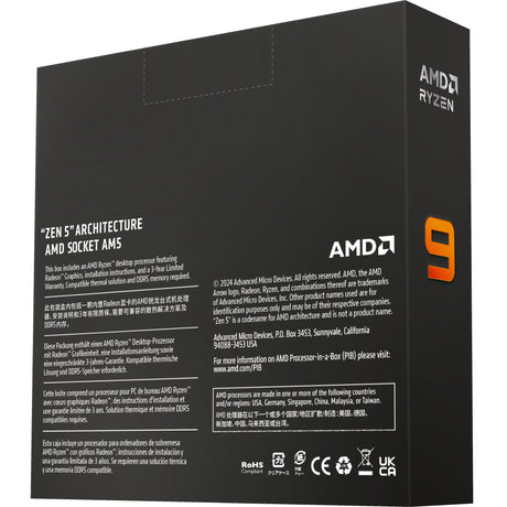 AMD Ryzen 9 9900x, 4,4 GHz (5,6 GHz Turbo Boost) Sockel AM5-Prozessor (entsperrt, verpackt)