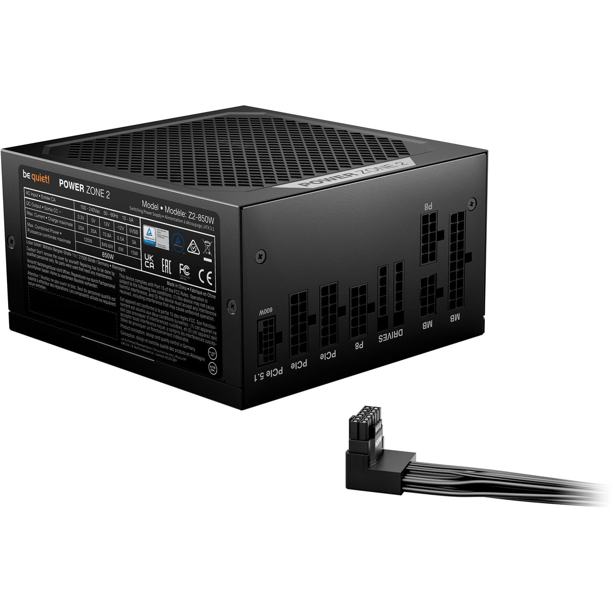 Ruhig sein! Power Zone 2 modulares 850-Watt-Netzteil (schwarz, 1x 12V-2x6, 3x PCIe)