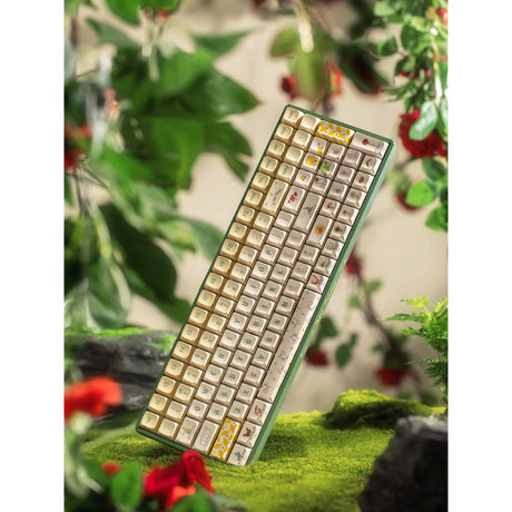 Iqunix F97 Floral Date RGB mechanische Gaming-Tastatur (grün, US-Layout (QWERTZ), Gateron-Rot, 96 %, RGB-LEDs, Hot-Swap-fähig, PBT, 2,4 GHz | Bluetooth 5.1 | USB-C)