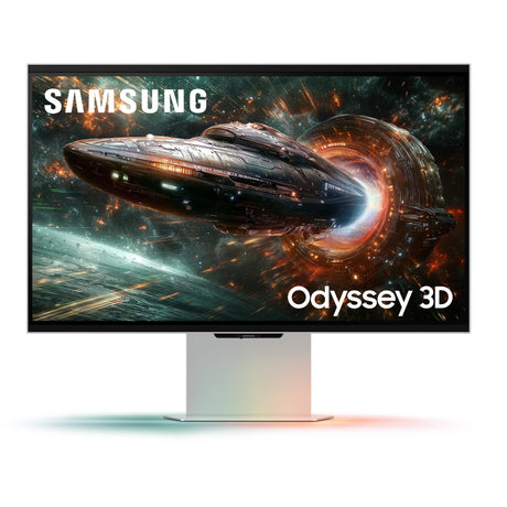 Samsung Odyssey 3D G90XF 27 4K UHD Gaming-Monitor (Silber, 2x HDMI, DisplayPort, 2x USB-A, USB-B, 165 Hz)