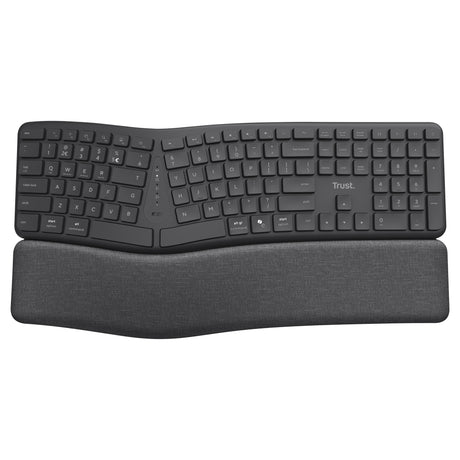 Trust keyra ergonomisch draadloos toetsenbord (zwart, us lay-out (qwerty), 100%, 2.4 ghz usb | bluetooth)