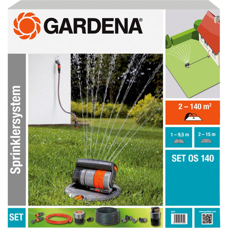 Gardena Komplettset mit Versenk-Viereckregner OS 140 Sprinkleranlage (Grau Orange, 8221-20)