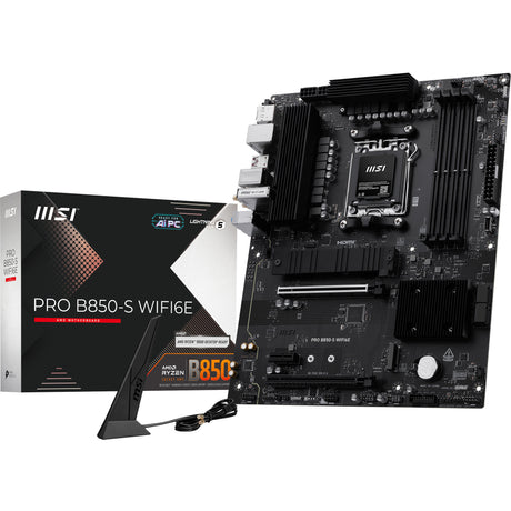 Msi pro b850-s wifi6e socket am5 moederbord (zwart zilver, raid, 2.5gb-lan, wi-fi 6e, bt 5.3, sound, atx)