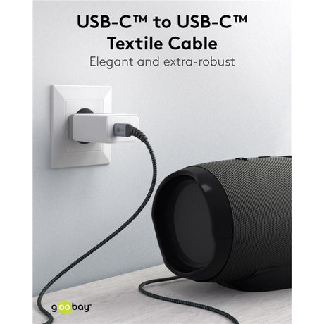 Goobay USB-C Schnellladegerät Nano (65 W) und USB-C Textilkabel (schwarz, 1 Meter)