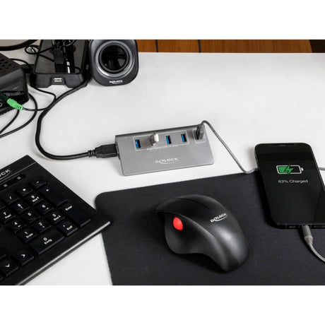Delock USB-Hub 10 Gbit/s mit 4 USB-A + 1 Schnellladeanschluss (grau, inkl. Netzteil)