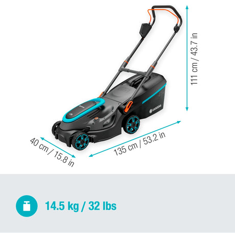 Gardena Powermax 37 36V P4A Solo Rasenmäher Akku ohne Akku, ohne Ladegerät, höhenverstellbarer Griff, 18V Schnittbreite