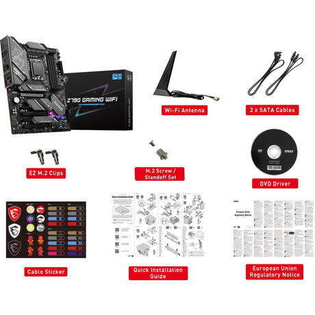 MSI Z790 Gaming Plus Wi-Fi Socket 1700 Mainboard (grau schwarz, RAID, 2,5 GB-LAN, Wi-Fi 6e, BT, Sound, ATX)