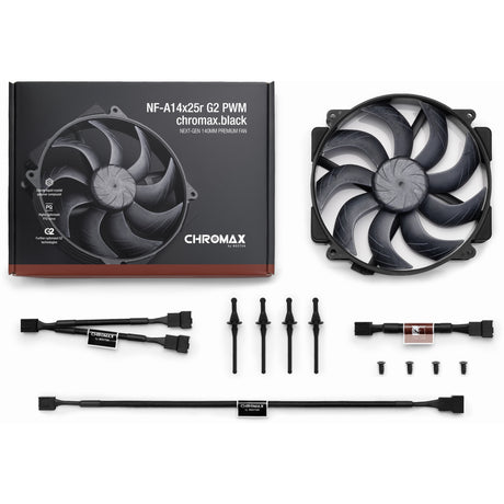 Noctua nf-a14x25r g2 pwm chromax.black case fan (zwart, 140 x 140 x 25 mm)