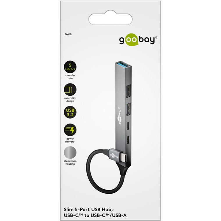 Goobay schlanker USB-Hub mit 5 Ports, USB-C auf USB-C USB-A, 5 Gbit s (hellgrau)