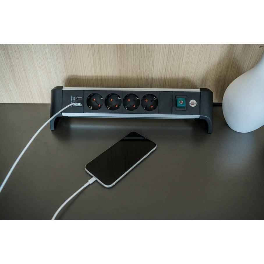 Brennenstuhl Alu-Office-Line-Sockel mit USB-Ladefunktion 4-