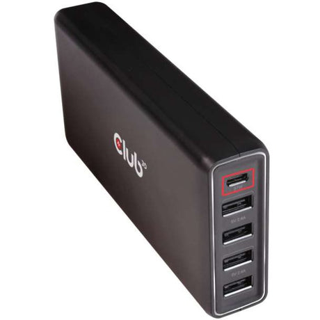 Club 3D USB-Ladegerät Typ A und C, 5 Anschlüsse bis zu 111 W (Schwarz)