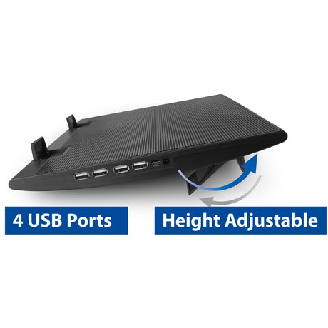 Act Connectivity Laptopständer, mit Lüfter, höhenverstellbar in 2 Positionen (schwarz, 4-Port USB 2.0 Hub)