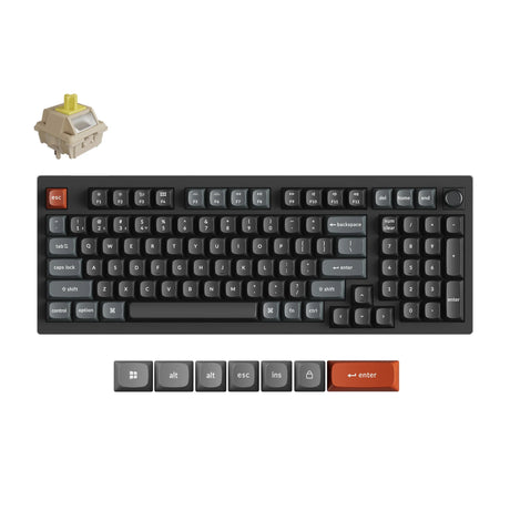 Keychron V5 Ultra 8K kabellose, benutzerdefinierte mechanische Tastatur (schwarz, US-Layout (QWERTY), Seidenpom-Banane, 96 %, RGB, Hot-Swap, 2,4 GHz | Bluetooth 5.3 | USB-C)