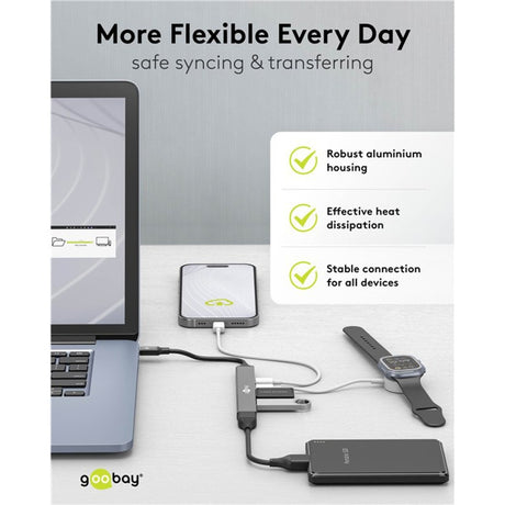 Goobay schlanker USB-Hub mit 5 Ports, USB-C auf USB-C USB-A, 5 Gbit s (hellgrau)