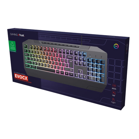 Trust GXT 836 EVOCX RGB-Gaming-Tastatur (schwarz, US-Layout (QWERTY), Membran, 100 %, RGB)