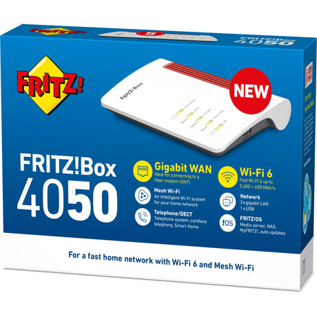 Fritz! Box 4050 Edition internationaler Router (weiß rot, Mesh-WLAN)