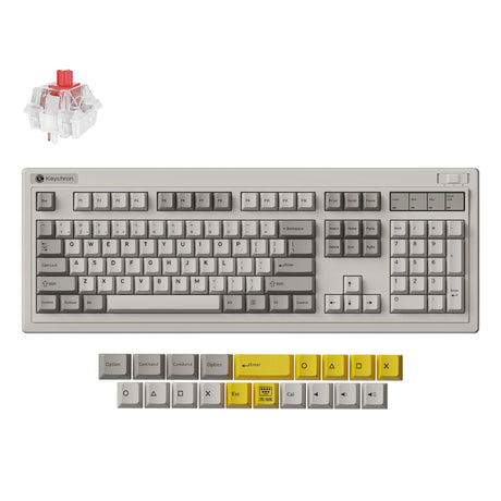 Keychron R6-M1 QMK kabellose mechanische Tastatur (grau, US-Layout (QWERTY), Superrot, 100 %, RGB, Cherry PBT, Hot Swap, 2,4 GHz Bluetooth 5.3 USB-C)